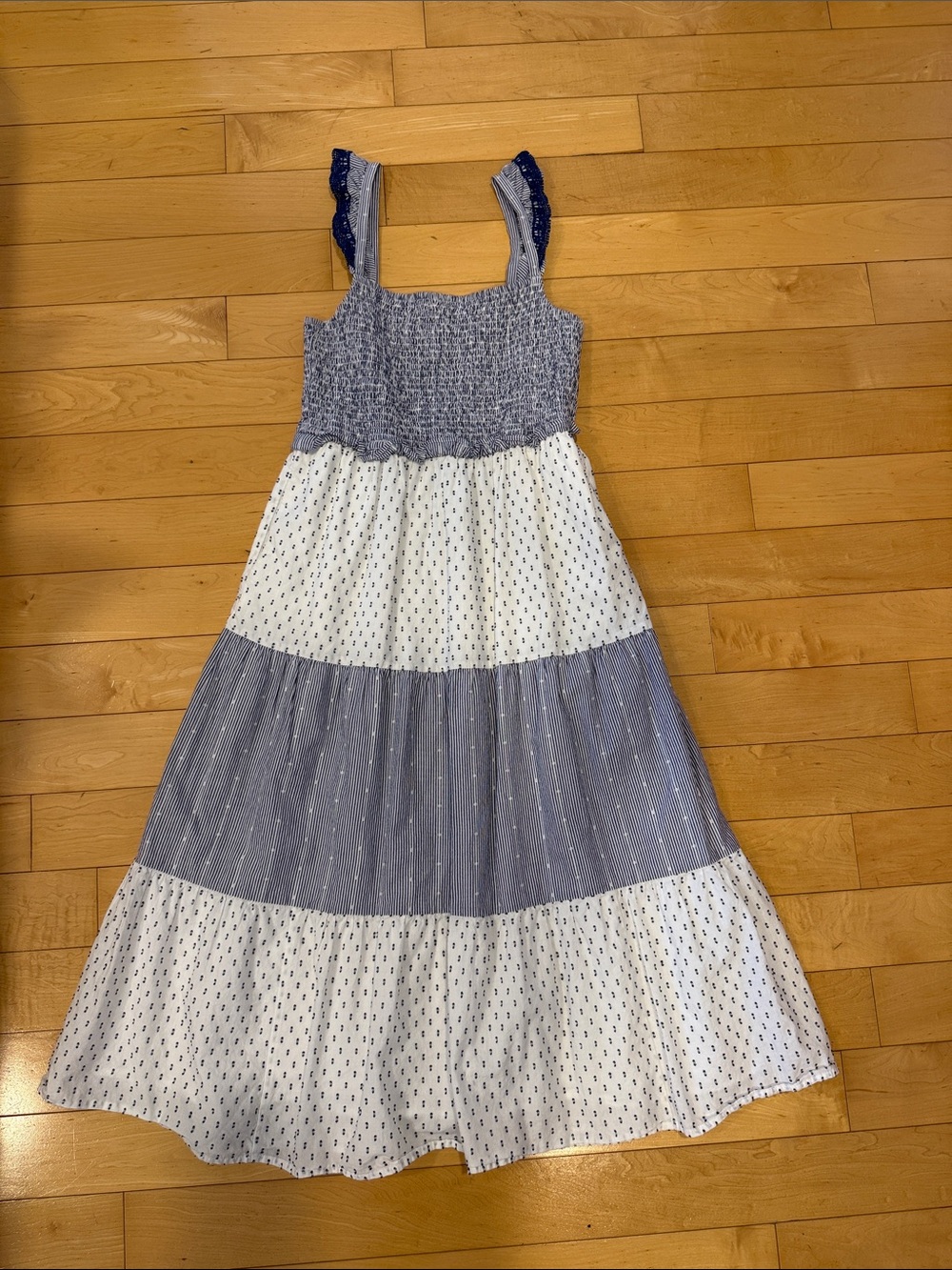 Woman’s J Crew Blue & White Tiered Smocked Sundress